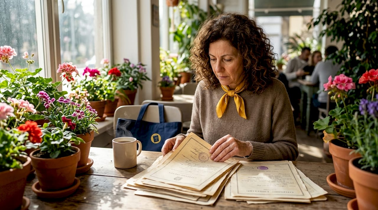 Woman examining ancestral citizenship documents