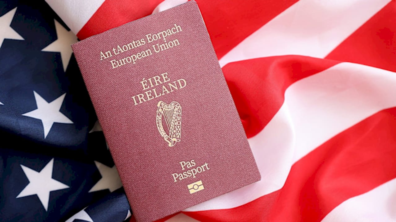 Woman organizing dual citizenship documents at home office
