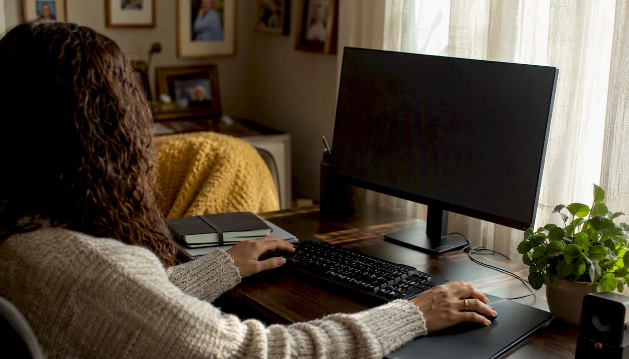 Hands using computer to book appointment