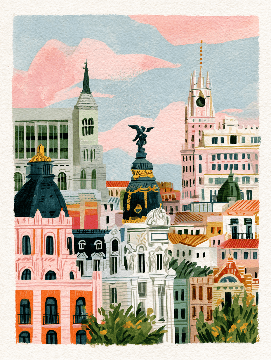 Madrid skyline with the Metropolis building, illustrating Spanish citizenship by descent