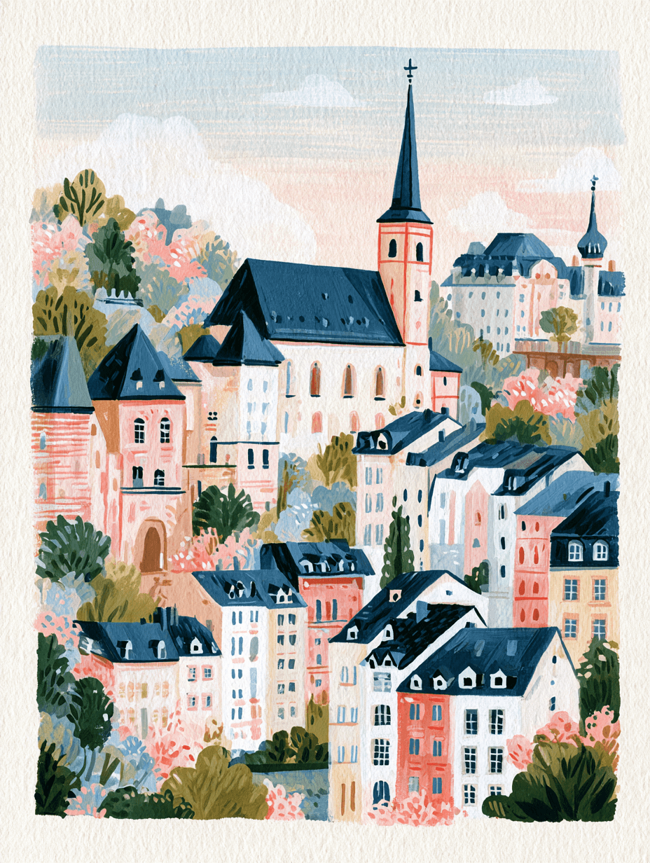Luxembourg City hillside and church spire, illustrating Luxembourgish citizenship by descent