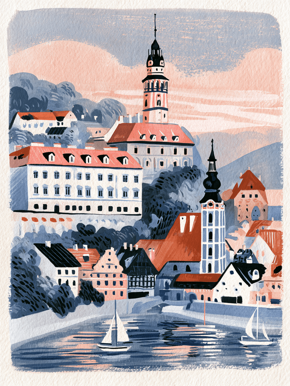 Illustrated Slovak castle town above the river, for Slovak citizenship by descent